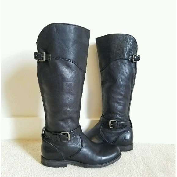 FRYE ~~Phillip buckle black leather boots - Picture 1 of 8